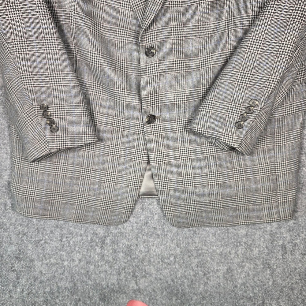 Vtg Hart Schaffner Marx Blazer Men 44R Wool Grey Glen Plaid Houndstooth Coat - Picture 6 of 16